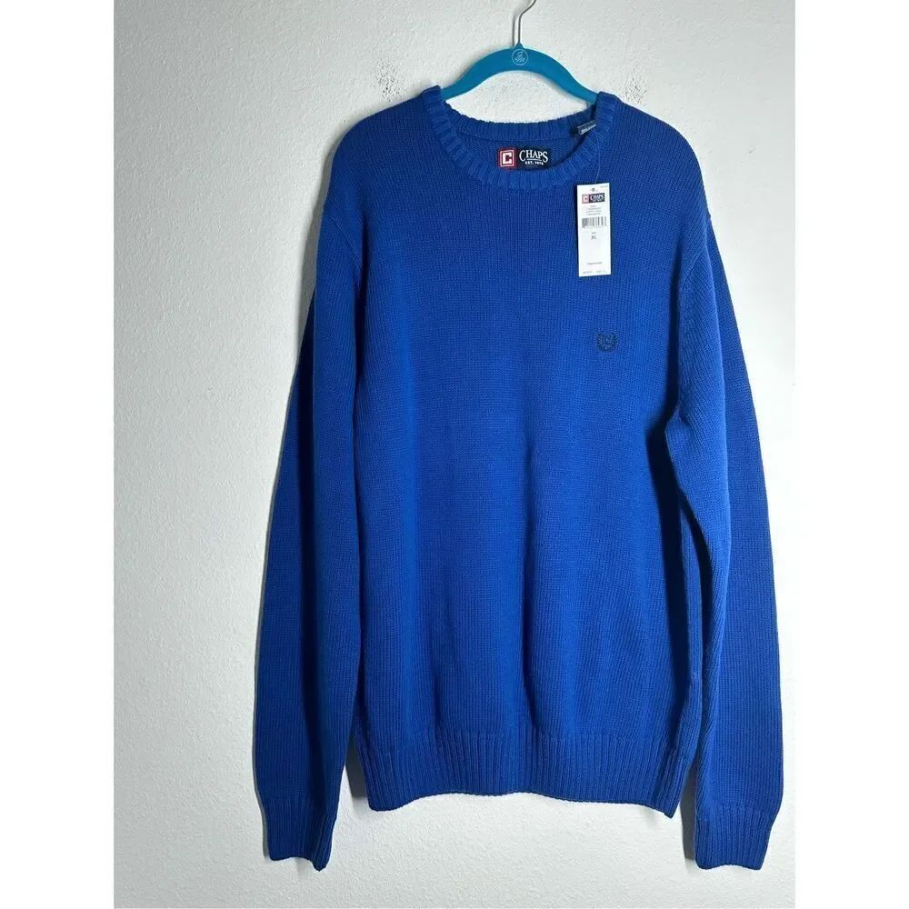 NWT Chaps Men’s Blue Cotton Knit Sweater Pullover Crewneck Size XL